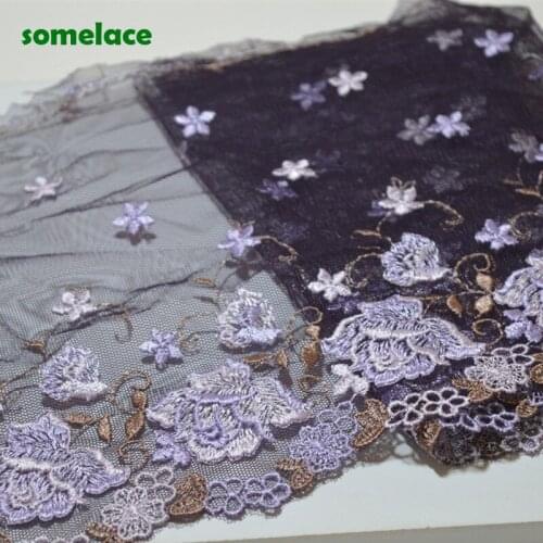 2Yds/lot 18cm Wide Dark Purple Gazue Purple Floral Embroidery High Quality Lace Trim For Garments And Wedding Decoration20031901