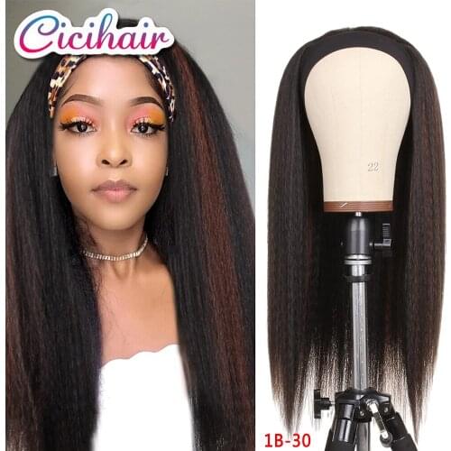 Kinky Straight Headband Wigs Yaki Straight Synthetic Hair Wig Curly Wave Head BandWigs For Black Women Machine Made Wigs16-28"