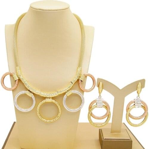 Yulaili Fashion Brazil Gold Jewelry Sets for Women African/Dubai/Arab Round Shape Pendant Necklace Earrings Trendy Jewelery Set
