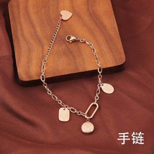 Fashion Jewelry titanium steel Bracelets, Titanium steel rose gold smiley letter square bracelet, No allergies, no fading