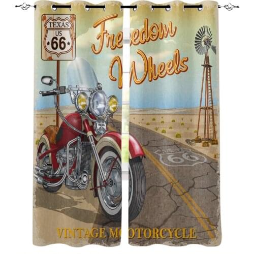 Motorcycle Highway Retro Style Modern Curtains for Living Room Bedroom Kitchen Curtains Drapes Window Treatments