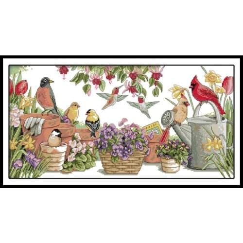 Birds Gather In Garden DIY Handmade Needlework Sets 14CT Embroidery Kits Cross Stitch 11CT Printed on Canvas Cross Stitch Sets
