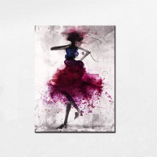 Watercolor Girl Abstract Poster Print Purple Wall Art Canvas Stretched Painting for Living Room Home Decor Framed Picture
