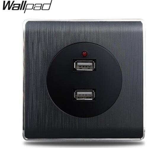 USB Charger Wall Socket Wallpad Satin Black Plastic PC Frame Phone Pad Double USB Charging Outlet
