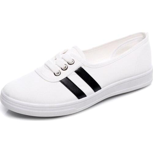 New White Womens Canvas Shoes Rubber Shallow Round Toe Women Casual Shoes Spring and Autumn Ladies Flats