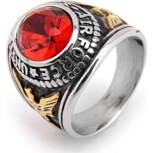 New Hot Sale Jewelry Soldier Rings 316L Titanium Steel Gold Color Multicolor Crystal Finger Ring For Men