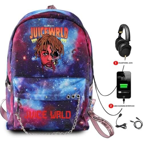 New Juice Wrld Backpack Men Starry Sky Backpack USB Charge Multifunction Backpack Oxford School Bags Streetwear Fashion Backpack