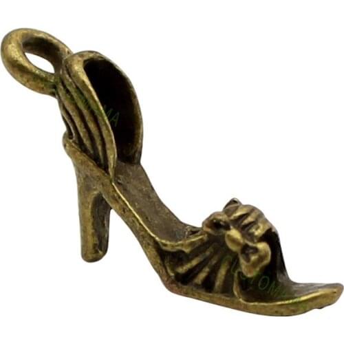 100pcs-High Heel Charms Antique Bronze 2 Sided Shoe Charm Pendant 20x11mm