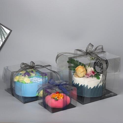 1 Piece Clear Cake Box PVC Packing Transparent Baking Pastry Cheese Cake Packaging Boxes For Birthday Cake Decorating Supplies