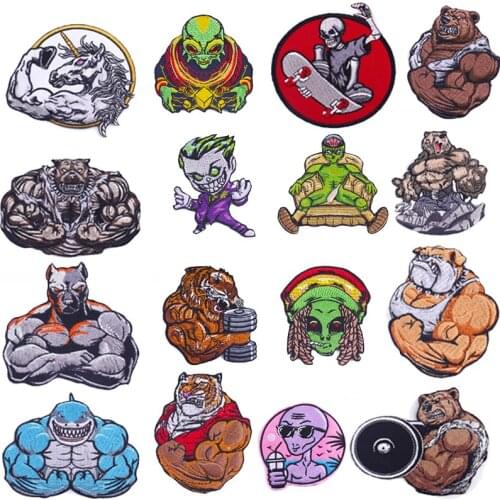 Pulaqi Punk Alien Patch Iron On Patches On Clothes Stripe Sewing Skull Patch Embroidered Patches For Clothing Applique Sticker