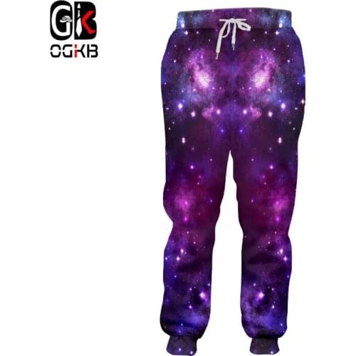 OGKB Casual Sweatpants Cool Print Purple Galaxy Space 3d Sweat Pants Joggers For Men/women Workout Fitness Elastic Haren Pants