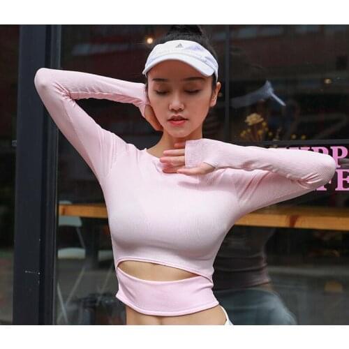 Women Gym White Yoga Crop Tops Yoga Shirts Long Sleeve Workout Tops Fitness Running Sport T-Shirts Training Yoga Sportswear Sexy