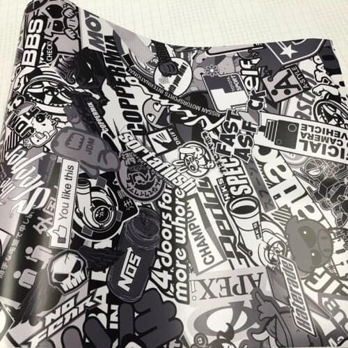 20/30/40/50X152CM Black&White JDM Cartoon Printed Graphics Stickerbomb Car Vinyl Film Wrap Scooter Motorbike Car Decal