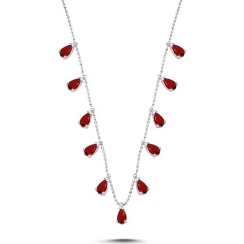 Silver 925 Sterling Drop Garnet Zircon Dangle Necklace