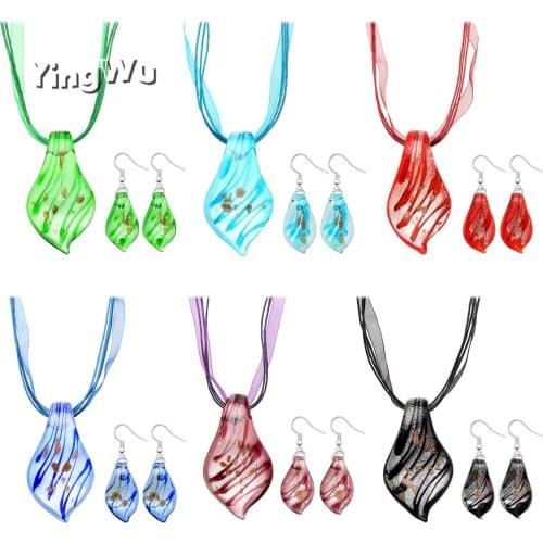 Yingwu 1Pair Wholesale Lots Leaf Murano Glass Silver Hook Earrings Fashion Jewelry Charm Party Wedding Xmas Gift Wholesale