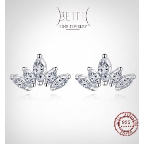Beitil 100% 925 Sterling Silver Zircon Crown Fashion Stud Earrings Elegant Romantic Jewelry For Women Wedding Christmas Gift