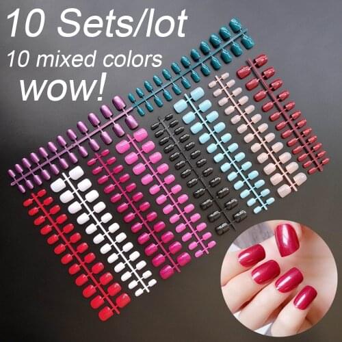 10 Sets Of Mixed Colors Square False Nail Tips 24 Pieces/Set 10 Sizes Press On Fake Nails DIY Manicure Square Shape