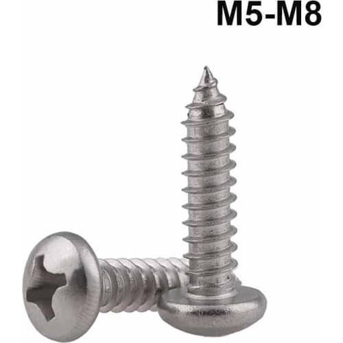 2-30Pcs M5 M6 M8 Small 304 stainless steel Phillips Cross Pan Round Head Self tapping Screw Length 10-100mm