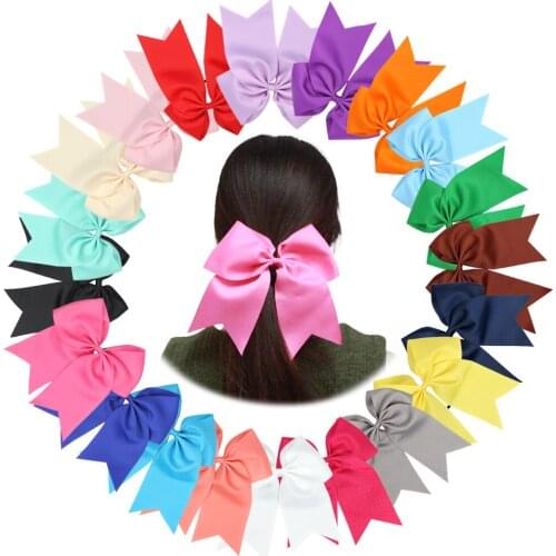 20pcs 7" Girls Solid Ribbon Grosgrain Hair Bows clip With Elastic hair ties bobbles Cheerleading Hair Accessories HD3465