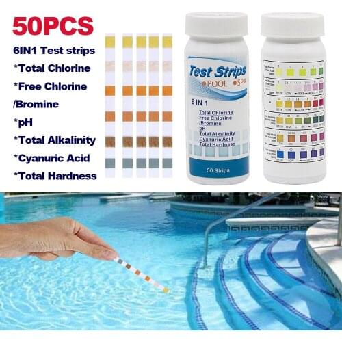 50pcs 6in1 Multipurpose Chlorine PH Test Strips SPA Swimming Pool Water Tester Alkaline Acid Indicator Paper
