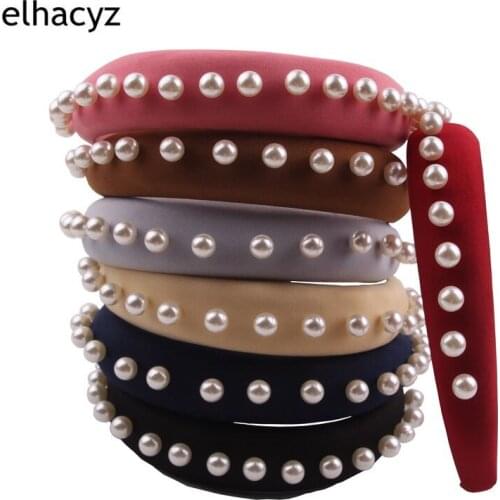 7pcs/lot Newest Inlaid Large Grain Pearl Wide 1.2'' Sponge Headband Party Punk Women Hairband Hair Accessories