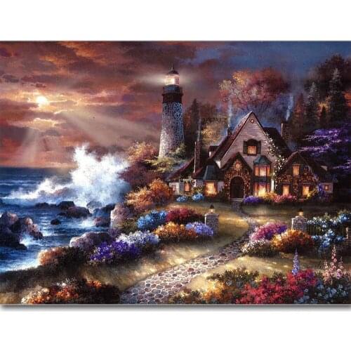 Diy Diamond Painting Cross Stitch House Seaside Scenery Lighthouse Diamond Embroidery Full Square Gift European Home Decor