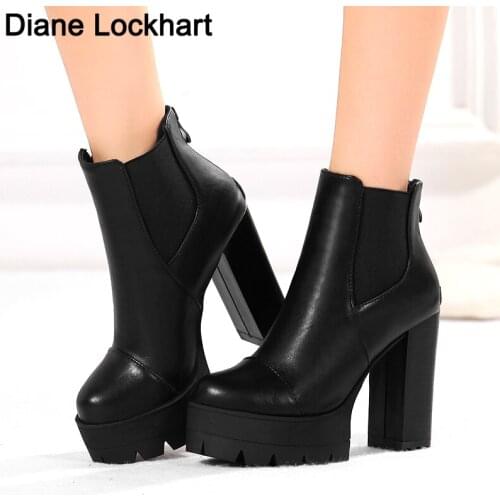 Chelsea Boots 2021 Female Motorcycle Boots Thick Heels Ankle Boot For Women Round Toe Winter Shoes Women Flat Platform Boots 31