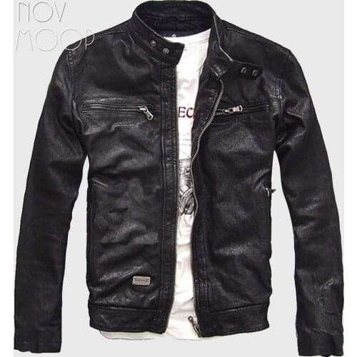 Plus size black genuine leather jacket coats 100% Lambskin real leather motorcycle jackets manteau homme veste cuir homme LT729
