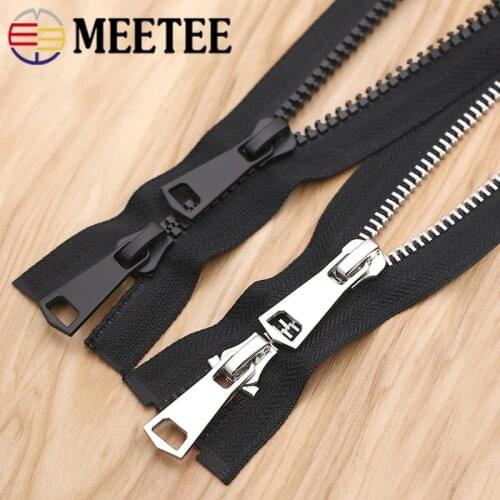 Meetee 2pcs 70/80/90/100/120cm 5# 8# Metal Resin Double Slider Zipper Jacket Open-End Auto Lock Zip DIY Clothes Sewing Accessory