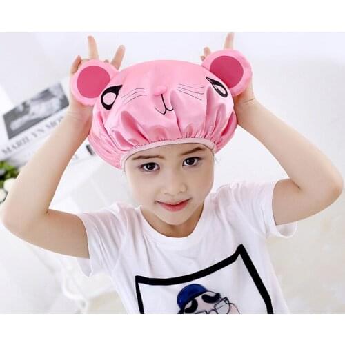 Double-layer Children Cartoon Waterproof Shower Caps Cute Baby Bath Protective Cap Elastic Bathing Cap Hair Salon Bathroom Caps