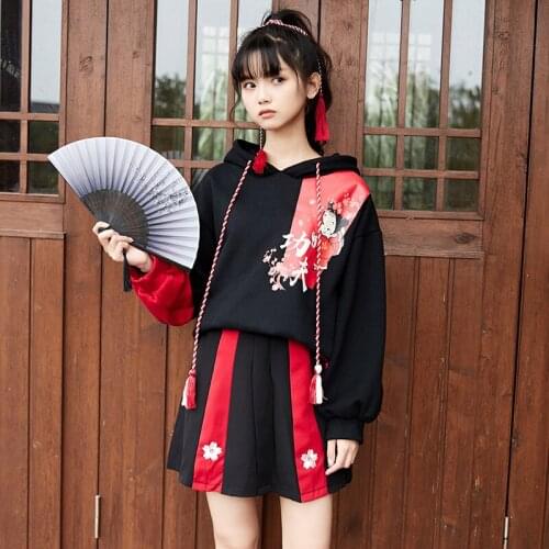 Fleece Balck Harajuku Chinese Print Hoodies Velvet Hooded Sweatshirt Women 2020 Winter Oversize Sweet Style Female Warm Top