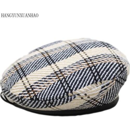 HANGYUNXUANHAO 2019 Autumn Winter Vintage Plaid Cute Beret Women Artist Cap Ladies Wool Blending Hat Fashion Headwear Berets