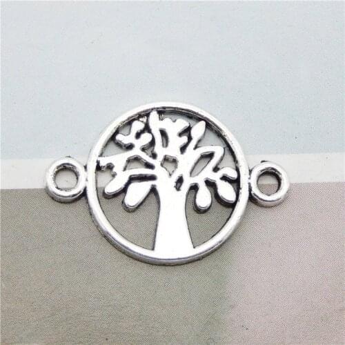 Julie Wang 20PCS Hollow Round Life Tree Connector Antique Silver Color Alloy Bracelet Pendant Jewelry Making Metal Accessory
