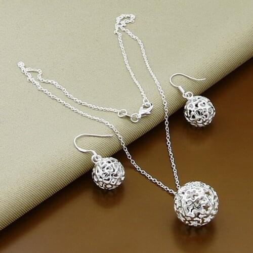 Fashion Simple Jewelry Sets 925 Sterling Silver Round Ball Necklace Earrings Set Luxury Jewelry Gift