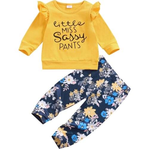 Newborn Baby Girl Clothes Set Cute Letter Print Pullover Top Floral Printed Trousers 2Pcs Autumn Toddler Infant Clothing Outfits