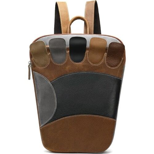 Creative personality leather backpack, retro mens and womens all purpose foot type 13 inch Computer Backpack