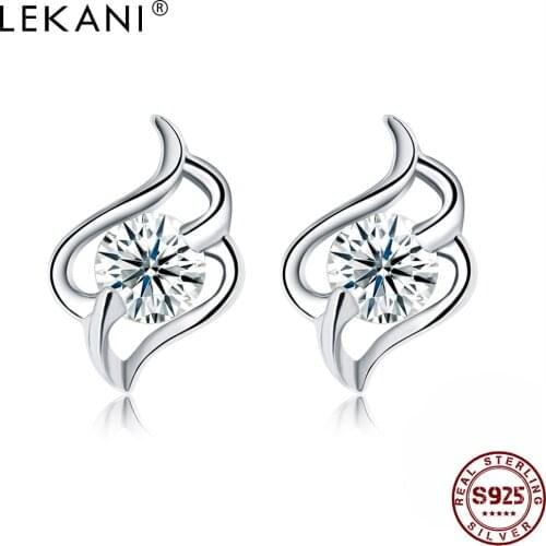 LEKANI Geometric Flame 925 Sterling Silver Stud Earrings For Women 5A Clear Cubic Zirconia Party Earring Fine Jewelry Recommend
