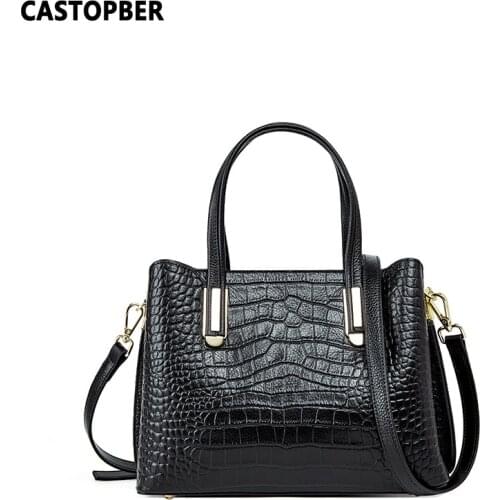Fashion European And American Cow Genuine Leather Crocodile Pattern Handbags Purses Women Shoulder Bags Crossbody Top Handle