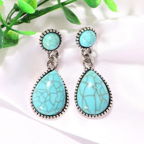 Fashion simple geometric drop-shaped crack blue crystal earrings Nepalese style exaggerated creative womens earrings jewelry