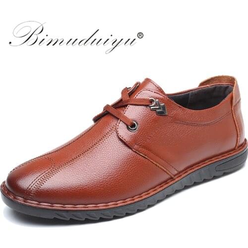 BIMUDUIYU Designer Breathable Genuine Leather Shoes Men Casual Shoes Lace Up Comfort Shoes Men Flats Top quality Driving Shoes