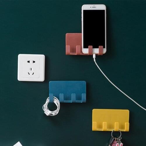 Mobile Phone Charging Hanging Holder Multifunctional Sticky Wall Mounted Plug Bracket Remote Control Mounted Storage Box