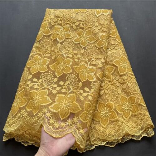 Latest 2021 High Quality African Lace Fabric Embroidery Swiss French Tulle Cotton Wedding Party Dress Guipure Sequins 2.5Yards