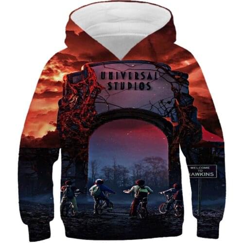New 3 D Print Stranger Things Hoodie Kids Movie Hoodies for Teen Girl Fashionable Polyester Plush Long Sleeve Sweatshirt Costume