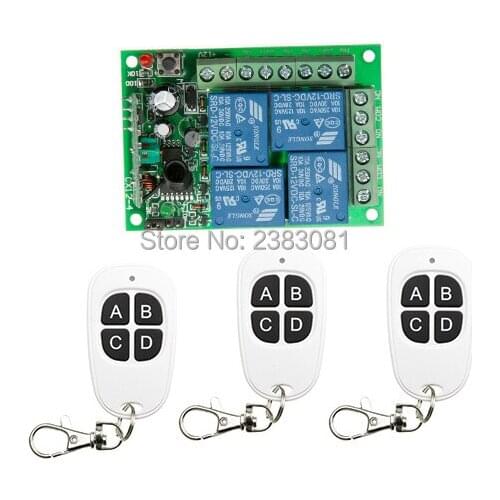 New DC12V 4CH 4Channe RF wireless remote control switch System teleswitch 3 X Transmitter + 1 X Receiver,315/433 MHZ