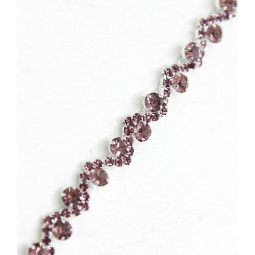 10Yards Stunning Sew On Light Purple Crystal Rhinestone Rose Gold Silver Gold Trimming Costume Trim