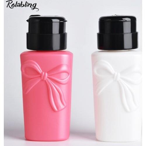 Rolabling Empty Pump Dispenser For Nail Polish Remover Alcohol Press Clear Bottle Pink White Make Up Refillable Container Tools