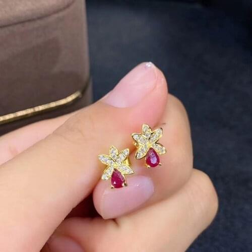 Ruby Earring 925 Sterling Silver Fahshion Natural and Real Ruby Earring Female Birthday Jewelry