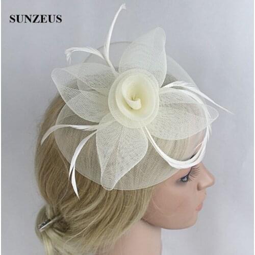 Big Flower Wedding Fascinators Tulle Feather Bridal Hats 10 Colors Available Free Shipping SQN030