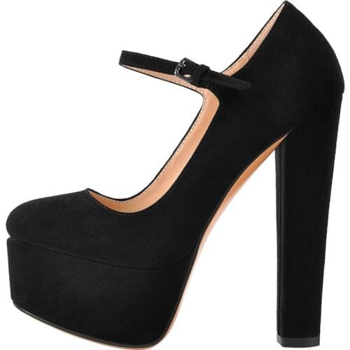 Richealnana Womens Platform Mary Jane Pumps Ankle StrapThick 16cm Round Heel High Heels Dress Buckle Large Size Shoes