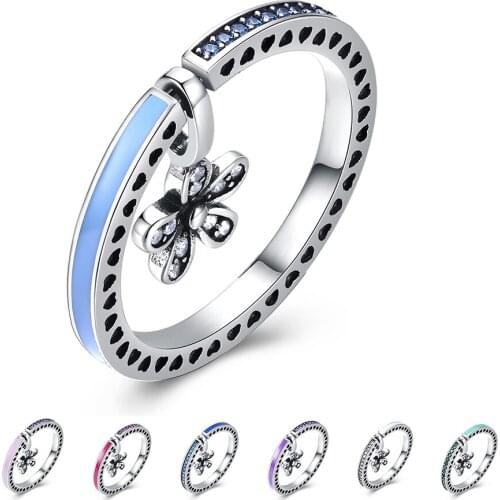 ZEMIOR Sterling Silver 925 Jewelry Hollow Heart Vintage Rings Women Colorful Flower Cubic Zirconia Finger Ring Birthday Gift
